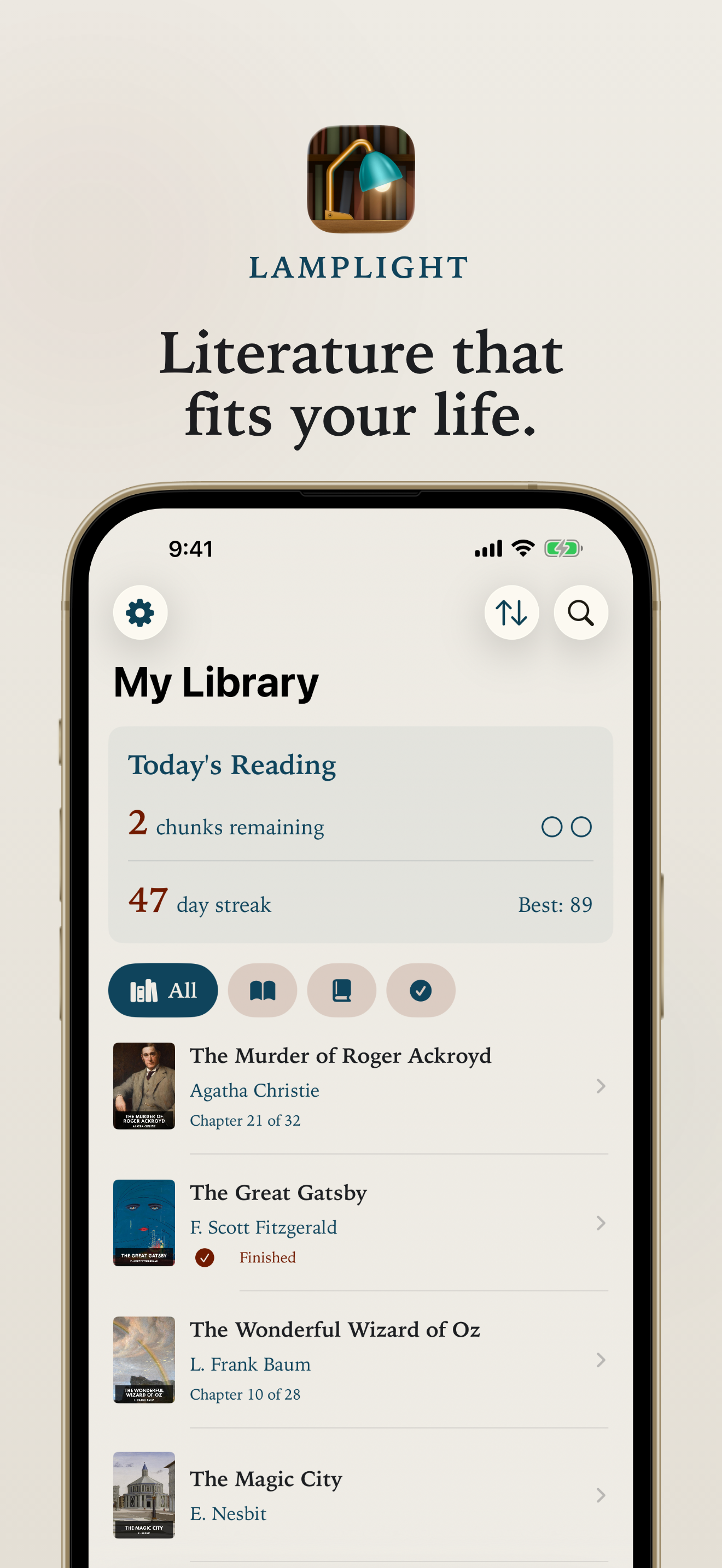 Lamplight — library view