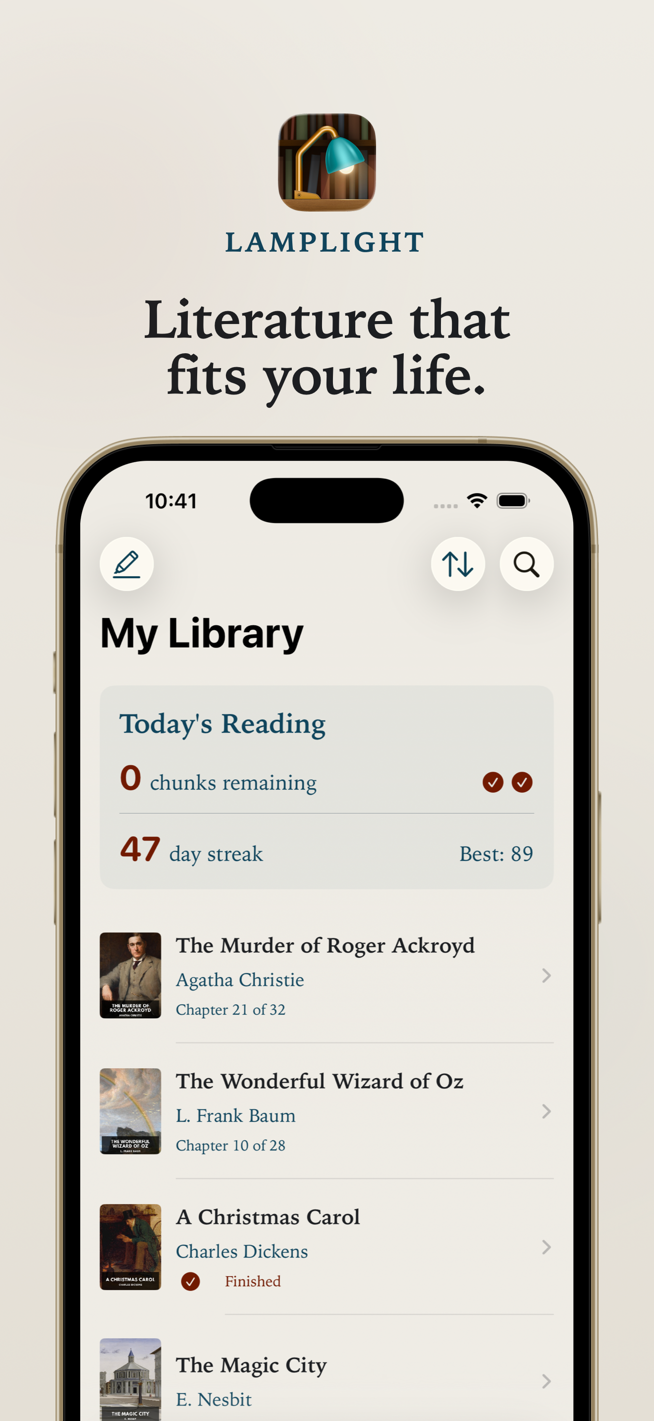 Lamplight — library view